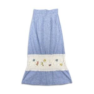 Vintage 60s 70s Prairie Cotton Lace Panel Floral High Wiast Skirt S/M